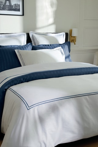 Funda de almohada de satén de algodón - 80 hilos/cm² - Azul y blanco - 43 x 210 cm