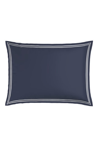 2 fundas de almohada de satén de algodón - 80 hilos/cm² - Blanco y azul oscuro - 50 x 70 cm