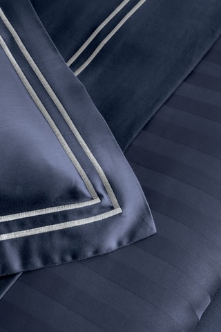 2 fundas de almohada de satén de algodón - 80 hilos/cm² - Blanco y azul oscuro - 50 x 70 cm