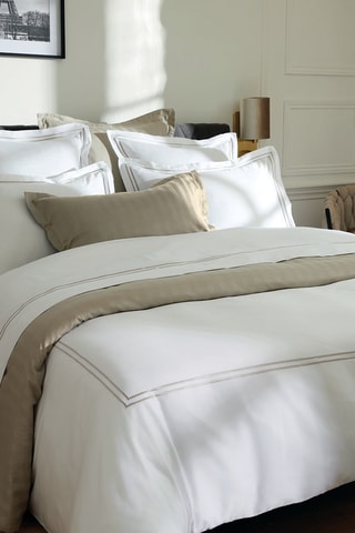 2 fundas de almohada de satén de algodón - 80 hilos/cm² - Topo y blanco - 50 x 70 cm