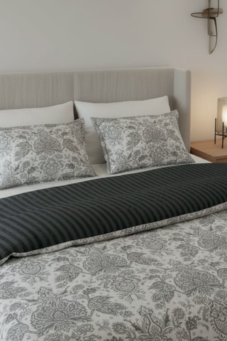 2 fundas de almohada reversibles de satén de algodón - 80 hilos/cm² - Blanco y negro - 63 x 63 cm