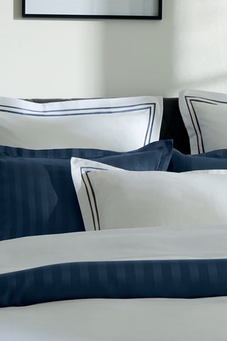 2 fundas de almohada de satén de algodón - 80 hilos/cm² - Azul oscuro y blanco - 63 x 63 cm