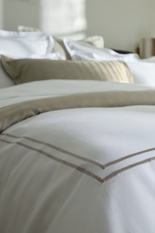 2 fundas de almohada de satén de algodón - 80 hilos/cm² - Topo y blanco - 63 x 63 cm