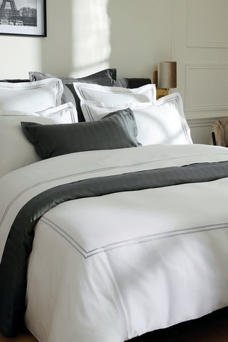 2 fundas de almohada de satén de algodón - 80 hilos/cm² - Gris y blanco - 63 x 63 cm