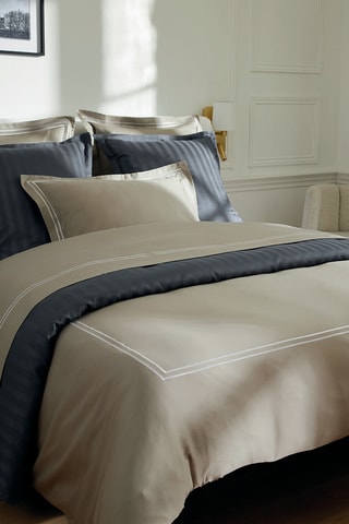 2 fundas de almohada de satén de algodón - 80 hilos/cm² - Blanco y topo - 63 x 63 cm