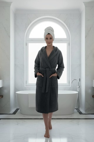 Albornoz de terciopelo con capucha - Gris oscuro