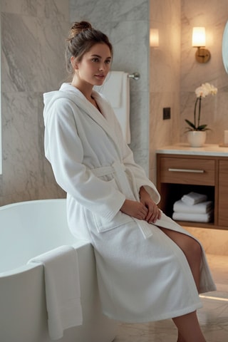 Albornoz de terciopelo con capucha - Blanco