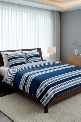 Juego de nórdico de satén de algodón - 80 hilos/cm² - Azul