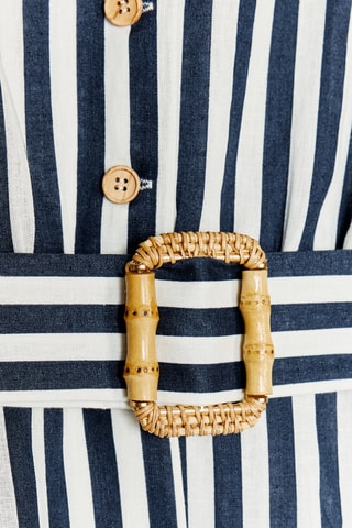 Robe chemise en lin - Blanc et bleu marine