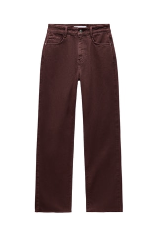 Pantalon straight taille haute - Marron