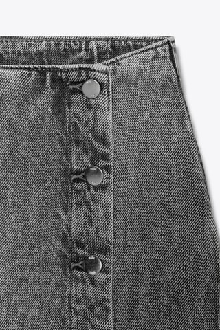 Jupe midi en jean taille haute - Noir