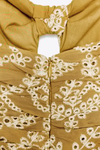 Robe midi en broderie anglaise - Camel