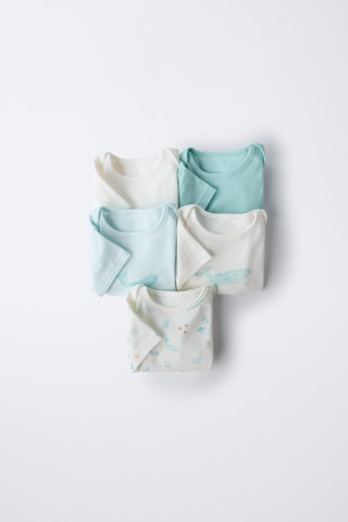 5 bodys - Blanc et turquoise