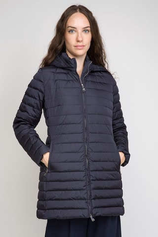 Lange Gewatteerde Jas met Capuchon - Marineblauw