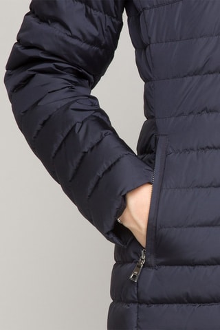 Lange Gewatteerde Jas met Capuchon - Marineblauw