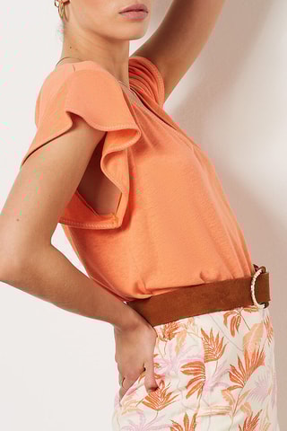 Linnen T-shirt - Koraalrood