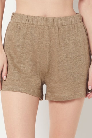 Linnen Pyjamashort met Hoge Taille - Lichtbruin