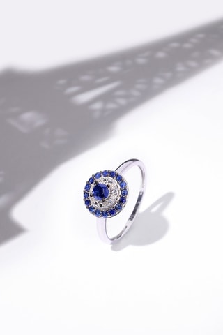 Anel Talia Ouro branco, diamantes e safiras