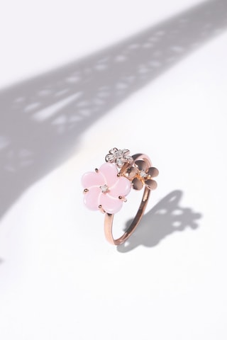 Anel Floraison Ouro rosa, cerâmica e diamantes