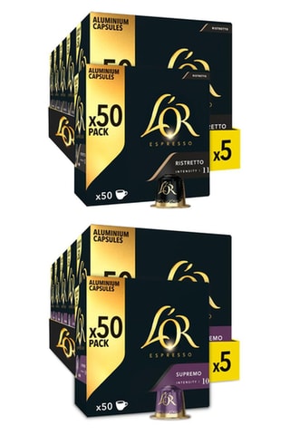 250 cápsulas L'Or Espresso - Café Ristretto - Intensidad 11 + 250 cápsulas L'Or Espresso - Café Supremo - Intensidad 10 