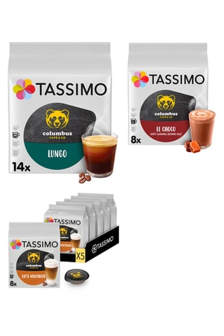 70 dosettes Tassimo - Columbus Lungo + 40 dosettes Tassimo - Columbus Choco + 40 dosettes Tassimo - Columbus Latte Macchiato