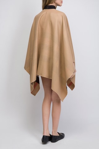 Poncho en laine Reversible Check - Camel