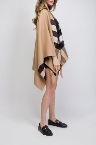 Poncho en laine Reversible Check - Camel