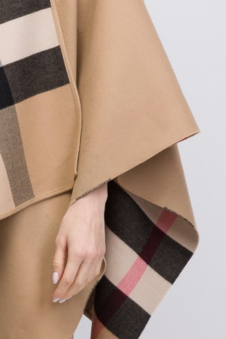 Poncho en laine Reversible Check - Camel