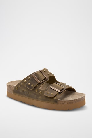 Ciabatte platform in pelle - Kaki