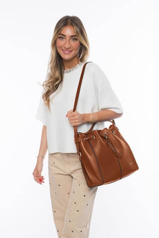 Borsa a secchiello in pelle Tony - Cammello