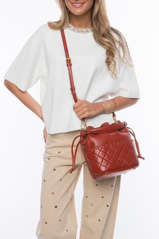 Borsa a secchiello in crosta di pelle Virgin - Marrone