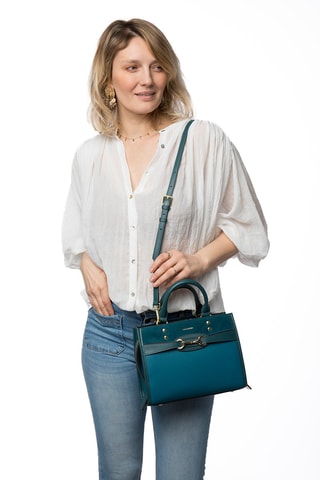 Borsa a mano in crosta di pelle Farah - Blu