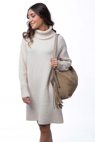 Borsa a spalla in crosta di pelle Nili - Beige