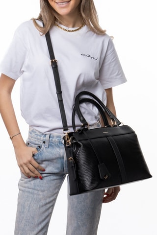 Borsa a mano in crosta di pelle Mulan - Nero