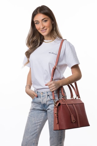 Borsa a mano in crosta di pelle Mulan - Rosa