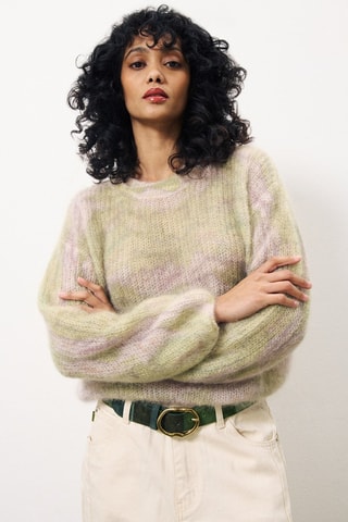 Maglia in mohair e lana Patsy - Verde chiaro e rosa chiaro