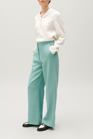 Linnen Broek Wide Legs - Zeegroen