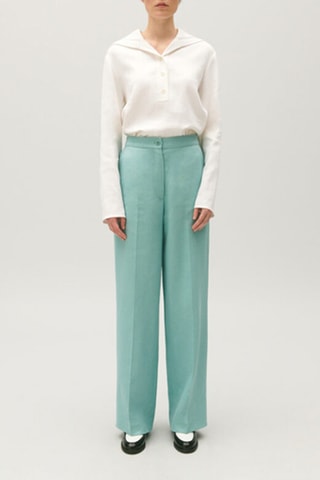 Linnen Broek Wide Legs - Zeegroen