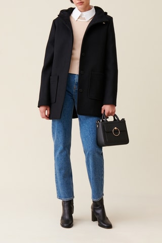 Manteau à capuche en laine - Noir