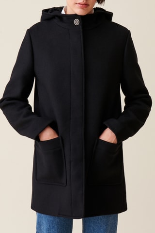 Manteau à capuche en laine - Noir