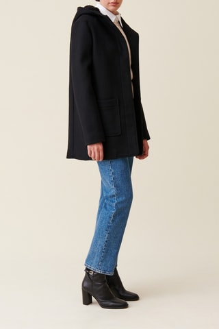 Manteau à capuche en laine - Noir