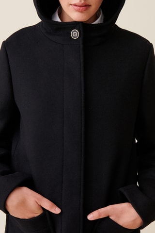 Manteau à capuche en laine - Noir