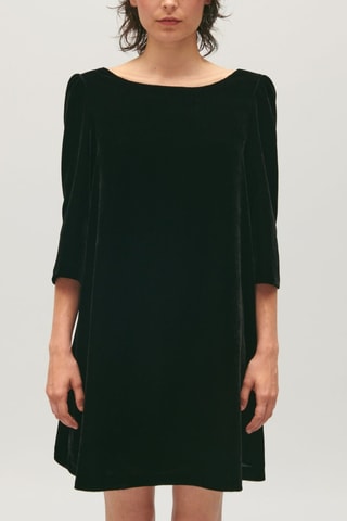 Velours Trapezium Jurk - Zwart