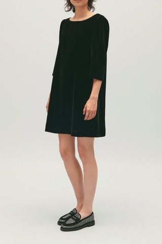 Velours Trapezium Jurk - Zwart