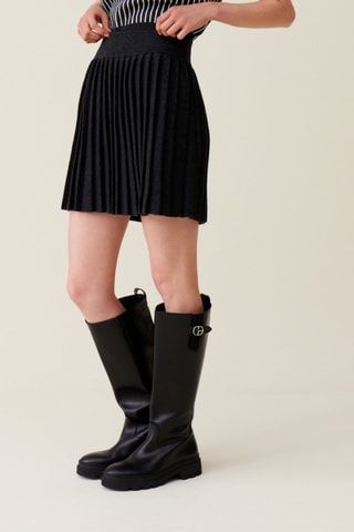 Wollen Plissérok met Hoge Taille - Gemêleerd Donkergrijs