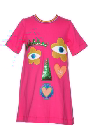 Robe t-shirt - Fuchsia et blanc