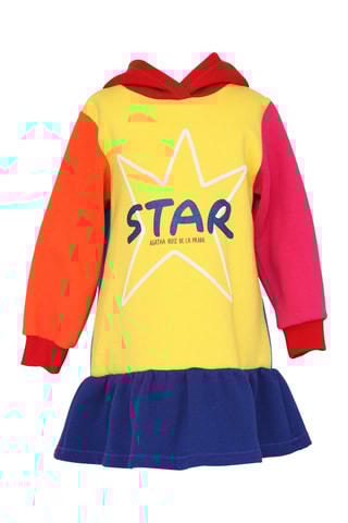 Robe sweat à capuche - Jaune et rouge