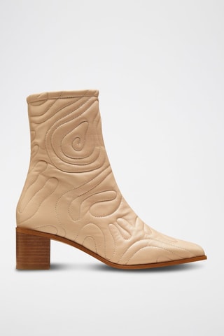 Bottines à talons en cuir de chèvre - Nude