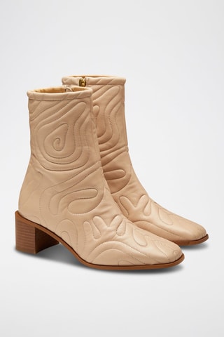 Bottines à talons en cuir de chèvre - Nude