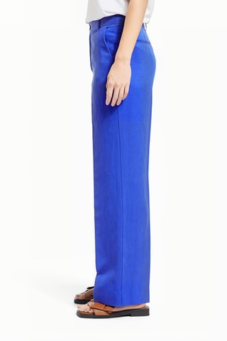 Pantalon wide legs en lin taille haute - Bleu électrique